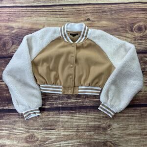 36 POINT 5 Varsity Jacket Womens Large Cropped Gold White